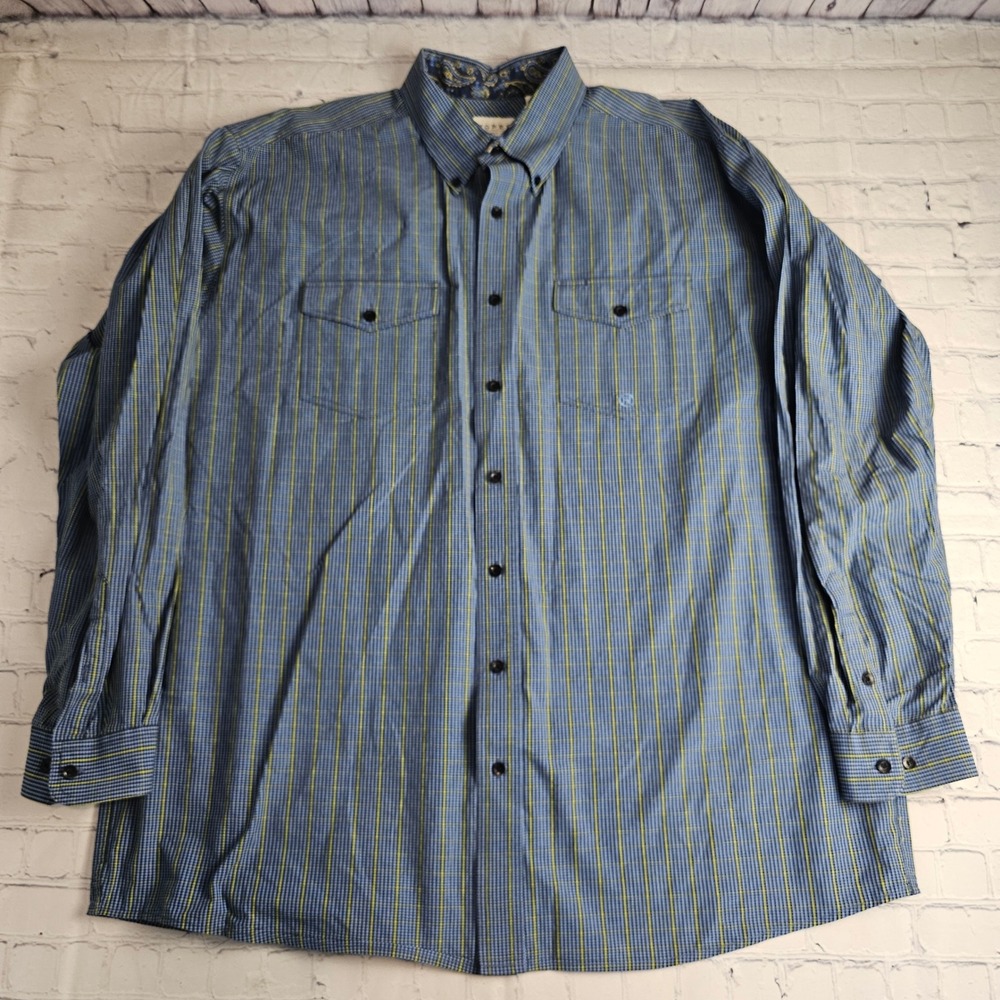 Roper Mens Long Sleeve Blue Yellow Check‎ Western Shirt Size 2XL TALL Cowboy